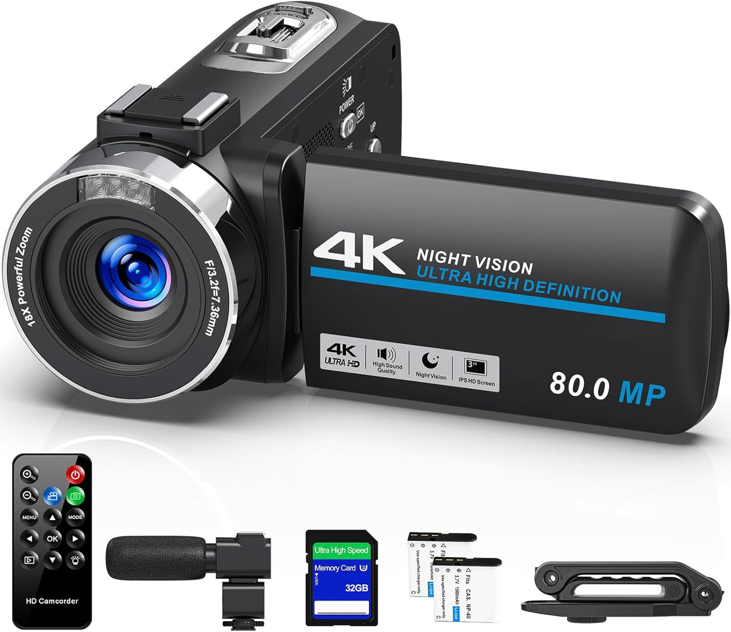 4K Camcorder Video Camera with Night Vision and Stabilizer