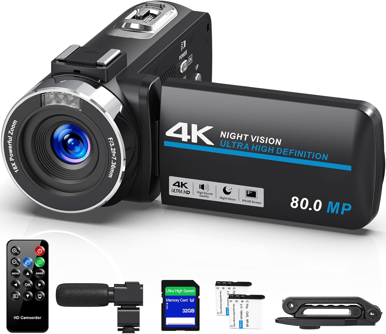4K Camcorder Video Camera with Night Vision and Stabilizer