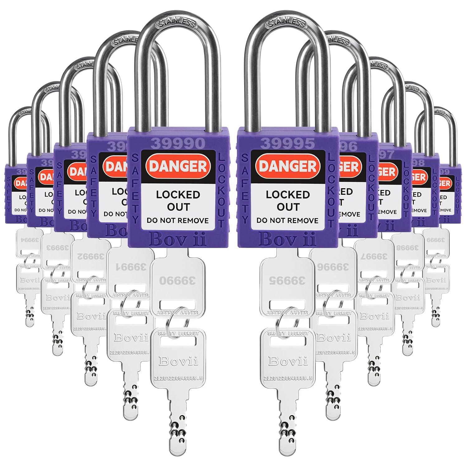 Lockout Tagout Locks Sets for Safety - 10 Purple Padlocks