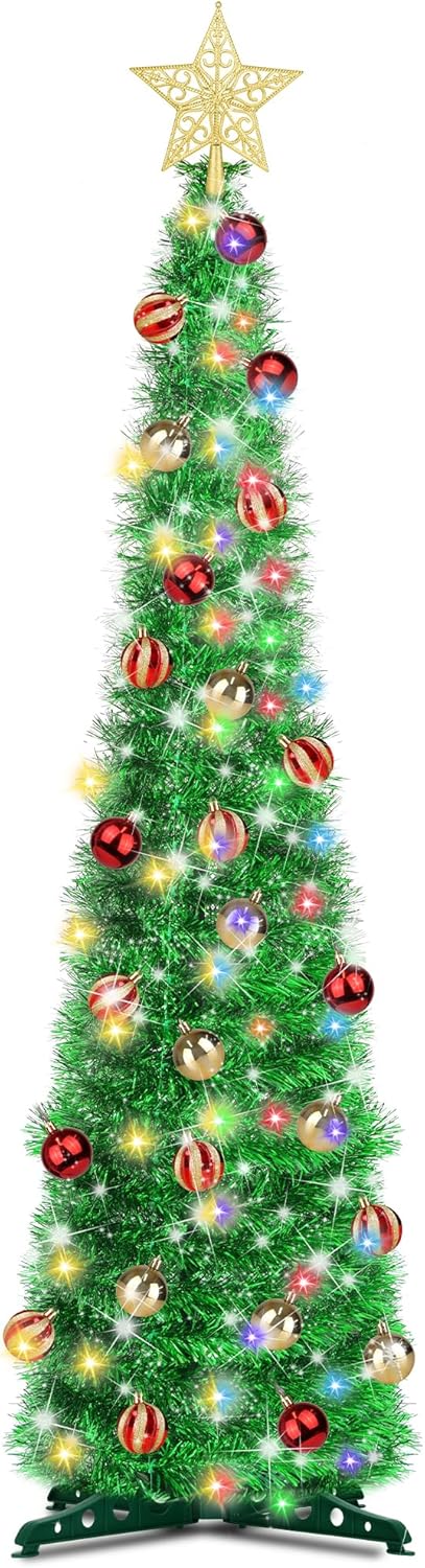 5 Ft Green Pop Up Christmas Tree with Dual Color Lights & Timer
