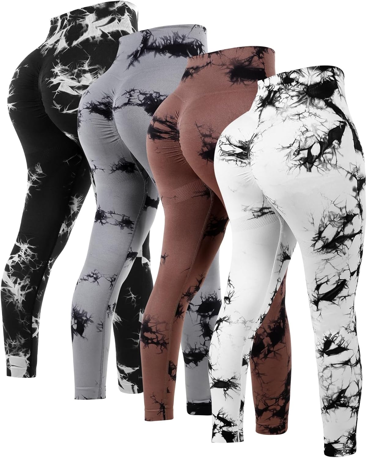 4 Pcs Womens Workout Leggings High Waisted Tie Dye Pants