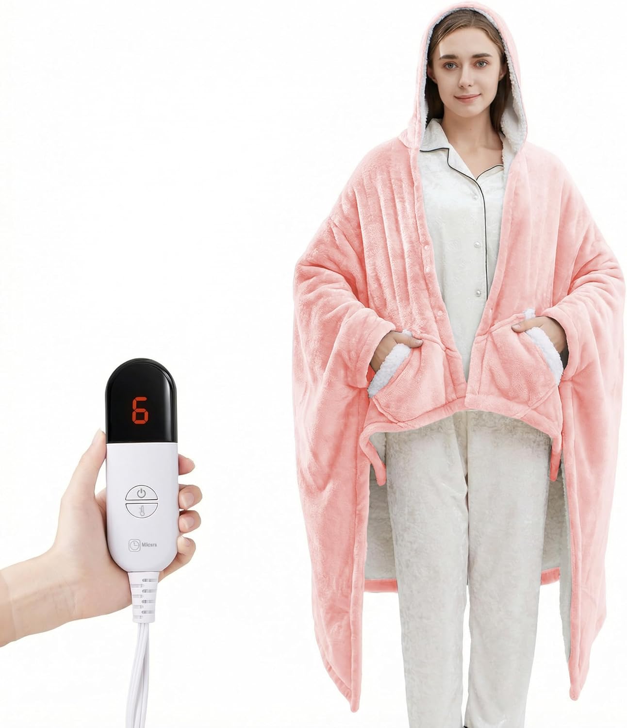 Electric Flannel Throw Blanket with Foot Pocket for Warmth
