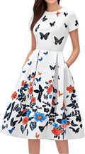 Women's Vintage Patchwork Pockets Puffy Swing Dress - Classic Flare is