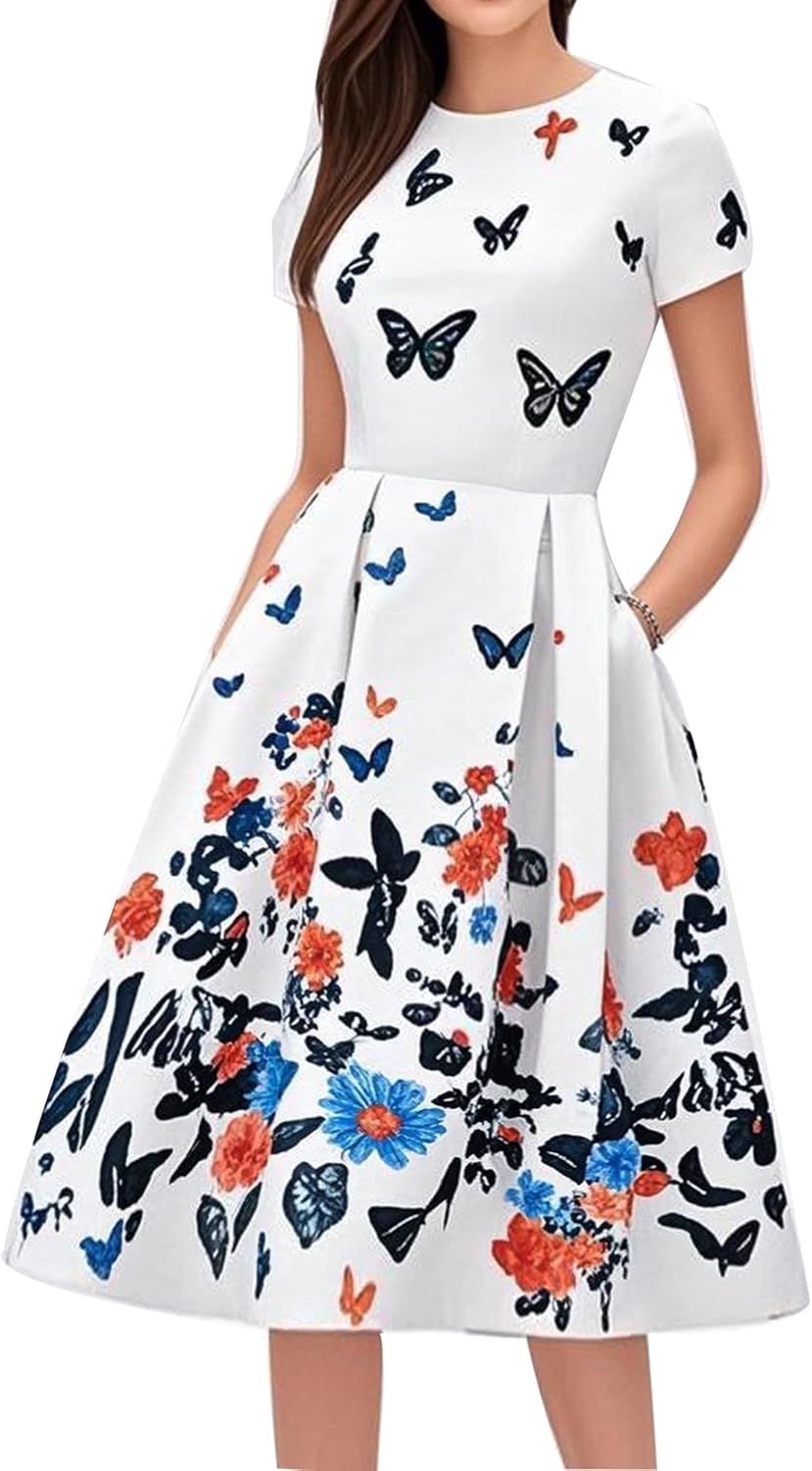 Oxiuly Women's Vintage Patchwork Pockets Swing Dress Review