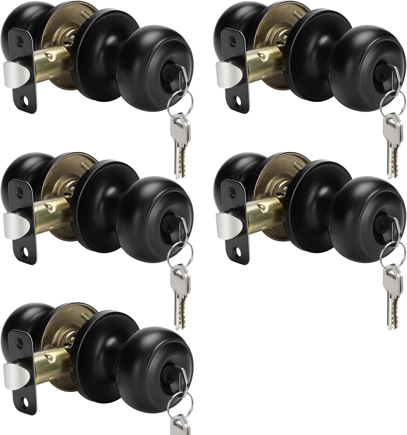 Haidms 5 Pack Matte Black Door Knobs with Lock and Key Set