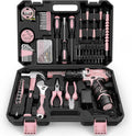 Pink Home Tool Kit with Cordless Drill - Portable 206PCs Set