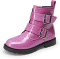 Glitter and Buckle Kids Ankle Boots - Sparkly Side Zipper