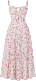 Floral Corset Dress Midi Sundress - Flowy Boho Bustier IBTOM