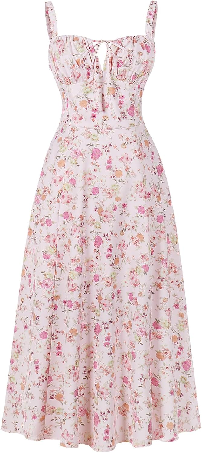 Floral Corset Dress for Women - Boho Midi Sundress Style
