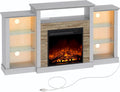 Rolanstar Fireplace TV Stand: LED Lights, Power Outlets, Ivory White
