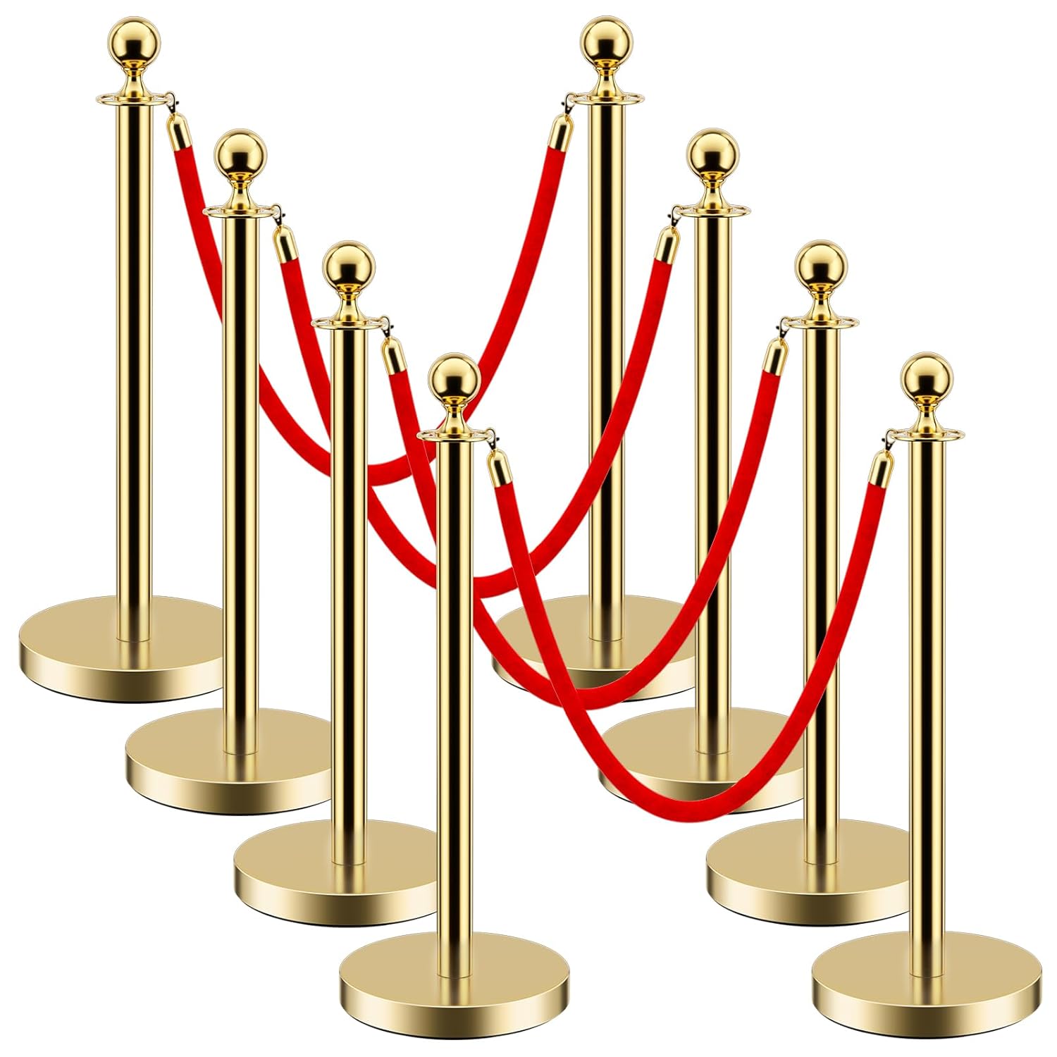 LOVMOR 8 PCS Stainless Steel Stanchion Post Queue with Velvet Rope