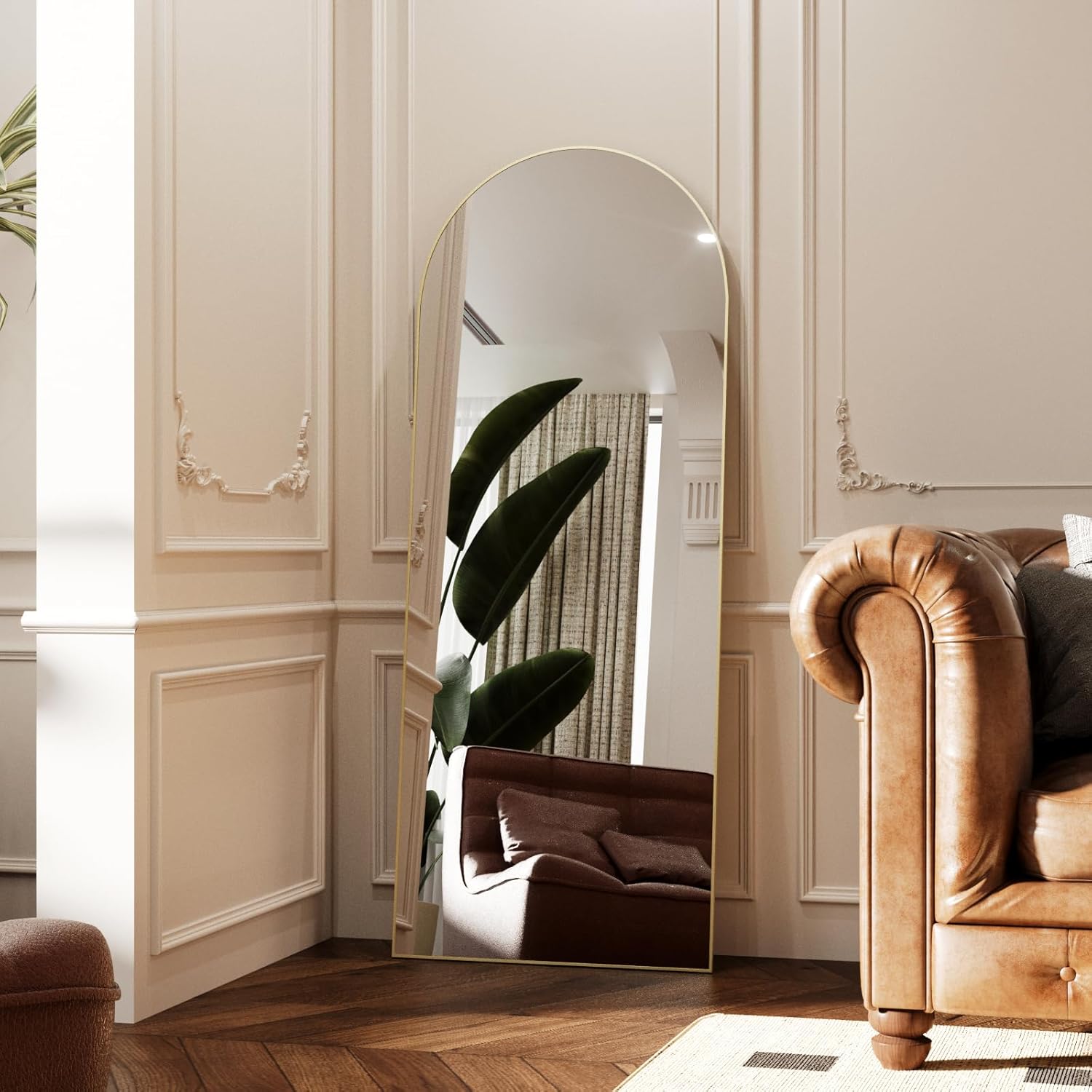 Arched Full Length Mirror 71in x 28in with Gold Frame Design