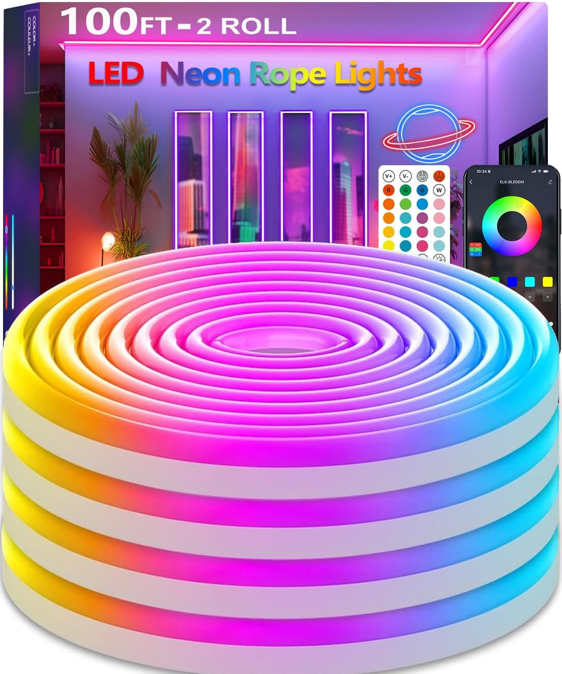 100FT Neon Rope Lights with App Control for Versatile Lighting