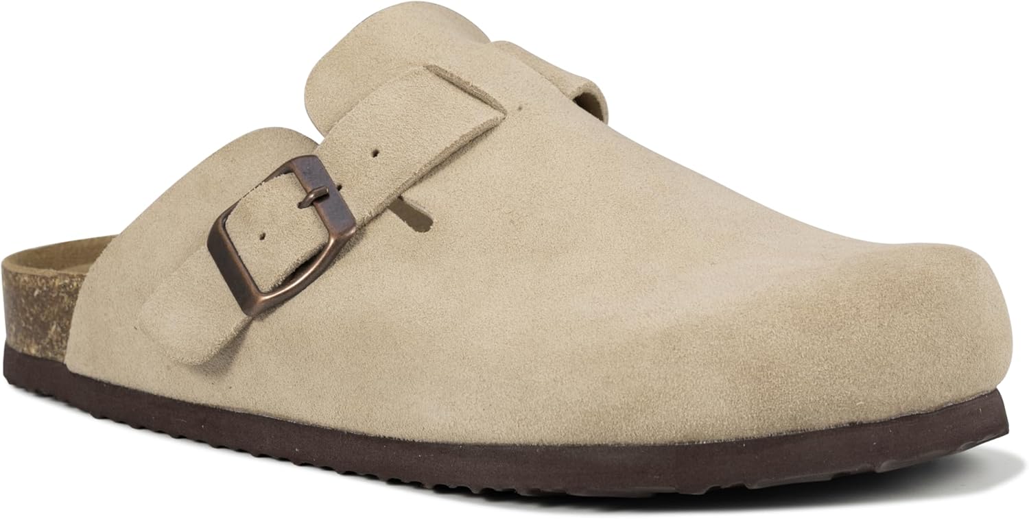 Women's Suede Clogs Slip-On Buckle Slides with Arch Support
