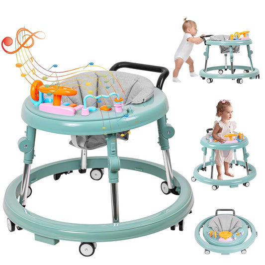 5-Height Foldable Baby Walker with Music & Tray