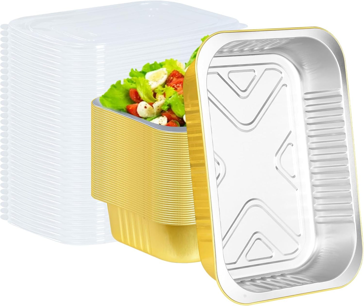 20 Pack 11x8x2 Gold Aluminum Foil Pans with Lids for Cooking
