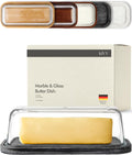 KIVY Butter Dish Black Marble & Glass - Airtight, Space-Saving Keeper