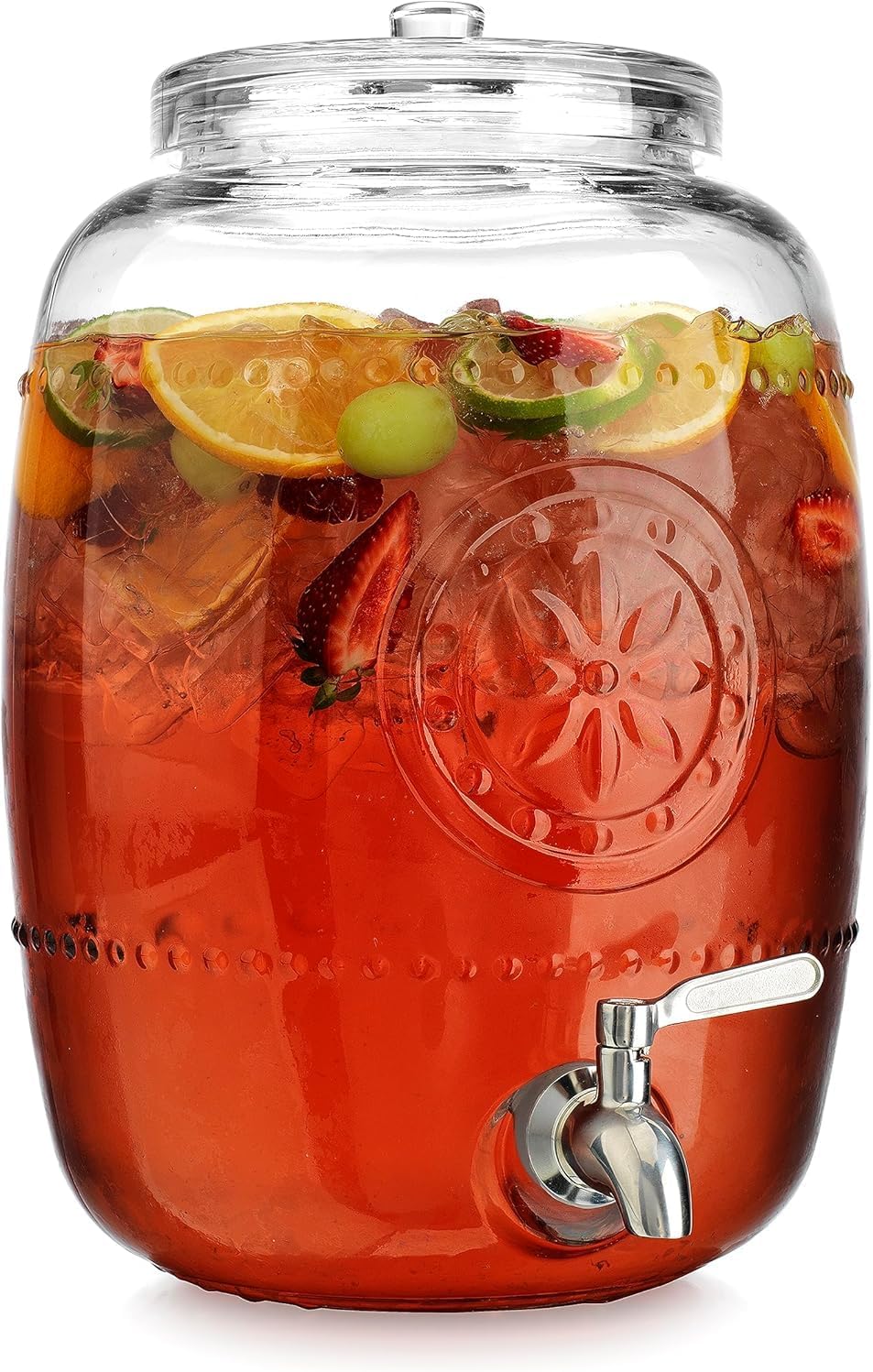 2.5 Gallon Glass Beverage Dispenser with Elegant Pinwheel Design