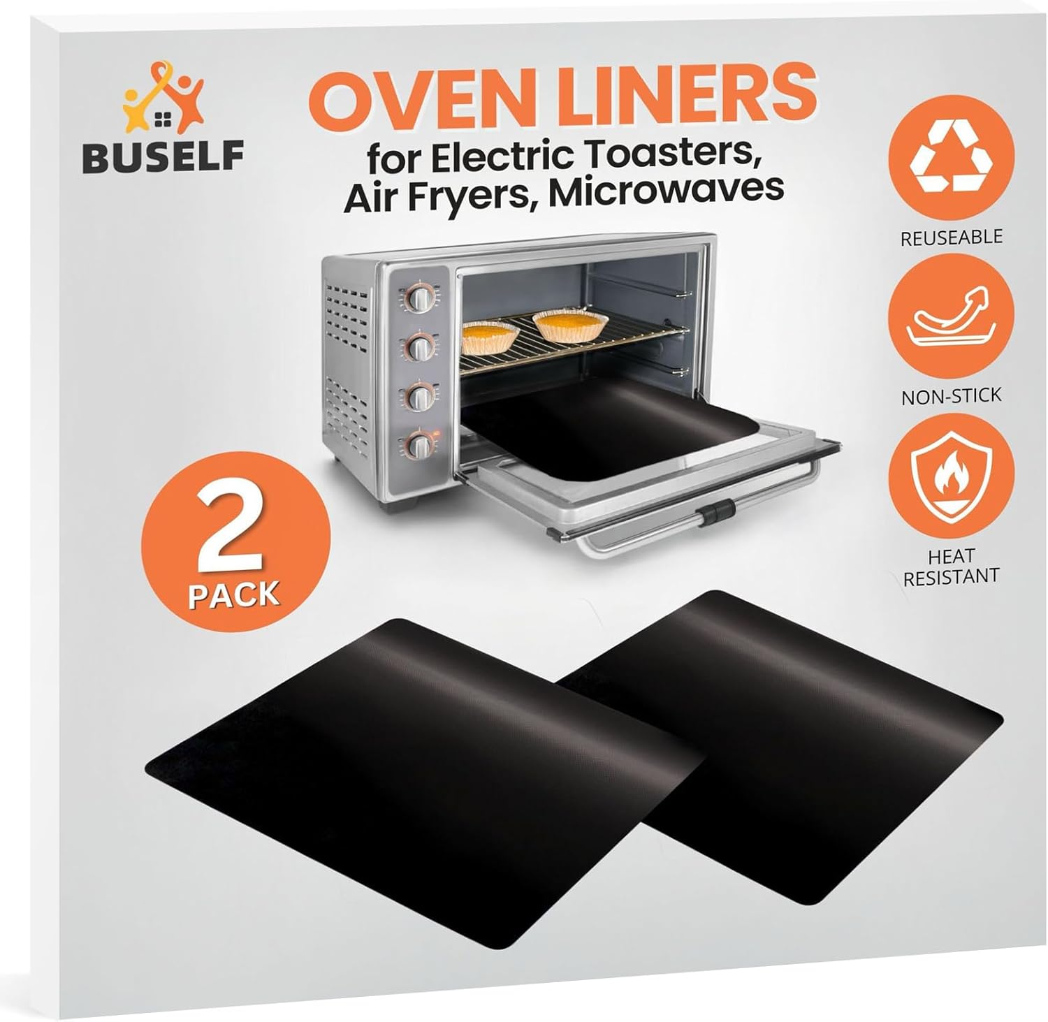 Nonstick Toaster Oven Liners 2 Pack - Heat Resistant 500F