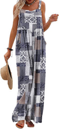 Women's Cotton Boho Floral Overalls - Wide Leg Summer Jumpsuit