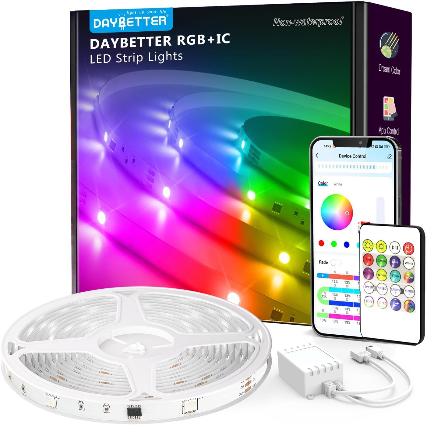 DAYBETTER 100ft Smart IC LED Strip Lights for Bedroom