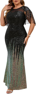 Cololura Sexy Sequin Tassel Mesh Bodycon Evening Maxi Dress