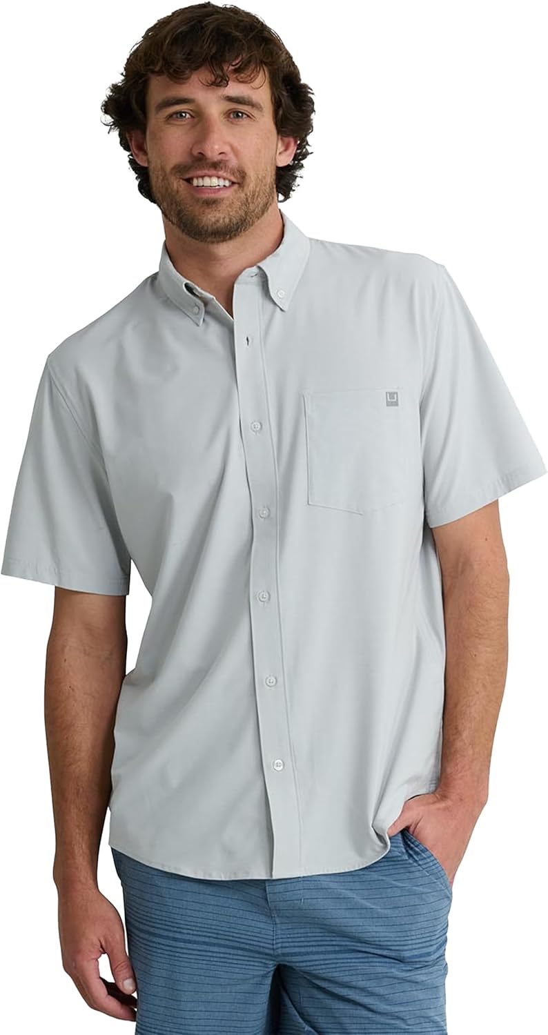 HUK Mens Kona Solid Short Sleeve Fishing Shirt for Comfort
