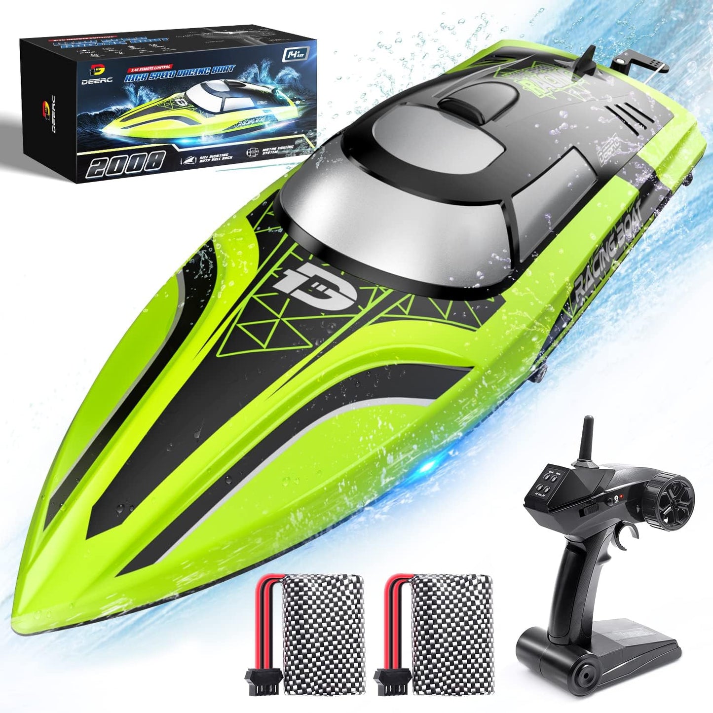 DEERC RC Boat with LED Light - High Speed Remote Control Fun