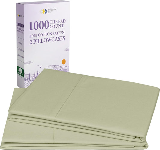 Luxury 1000 Thread Count King Pillow Cases Set of 2 in Sage Green