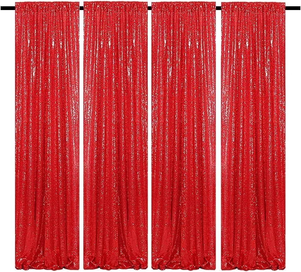 Red Sequin Curtains for Parties and Events - 4 Panels 2FTx8FT
