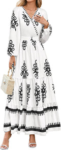 Women's Boho Floral Maxi Dress - Flowy V Neck Wedding Guest