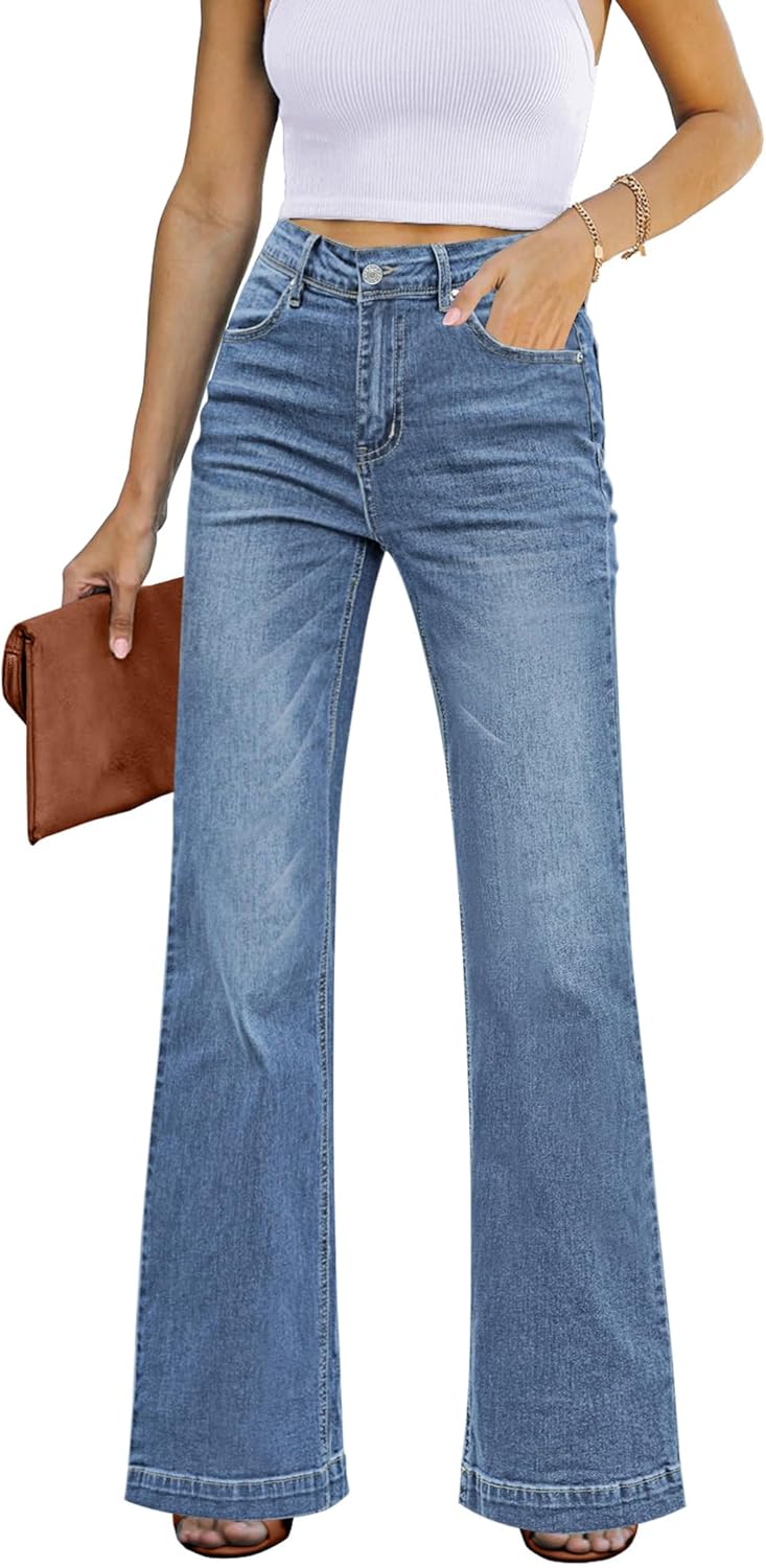 GRAPENT Womens Flare Jeans High Waisted Wide Leg Baggy Jean