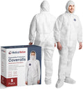 Hazmat Suits Disposable 5 Pack Large - Breathable Water Resistant