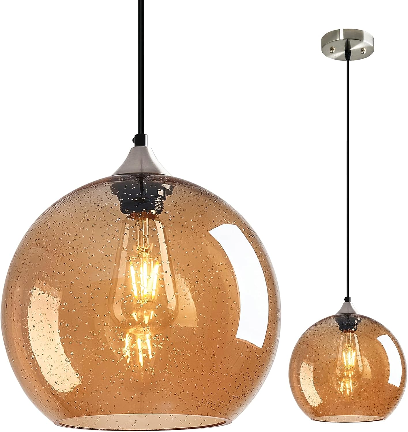 Amber Glass Pendant Lights for Kitchen Island and Living Room
