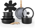 Black/Grey Wood Handle Cookware Set with Removable Handle - Stackable