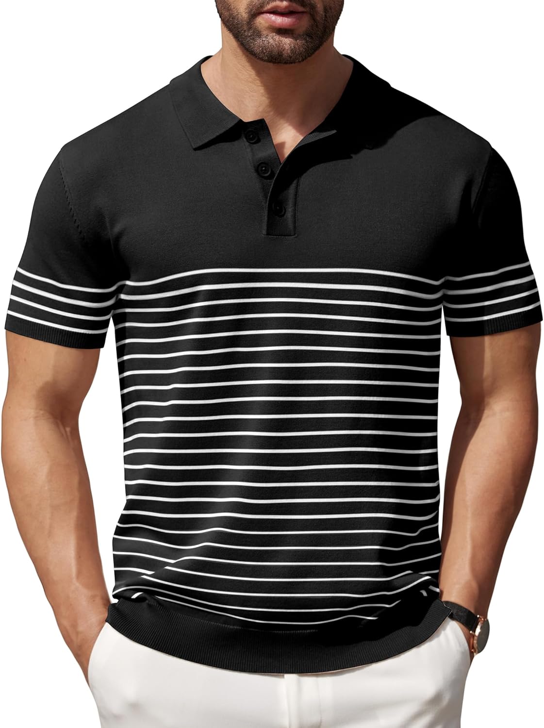 COOFANDY Men's Vintage Knitted Polo Shirt for Casual Style
