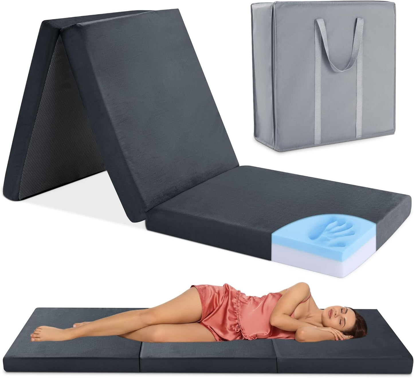 HOMBYS Tri Folding Memory Foam Camping Mattress for Outdoor Use