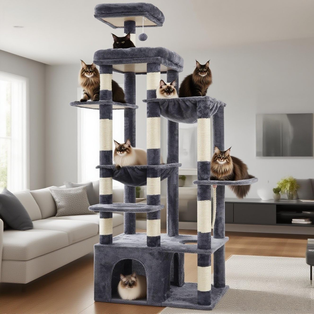 Heybly Cat Tree for Large Cats - 71-Inch Tall Cat Tower
