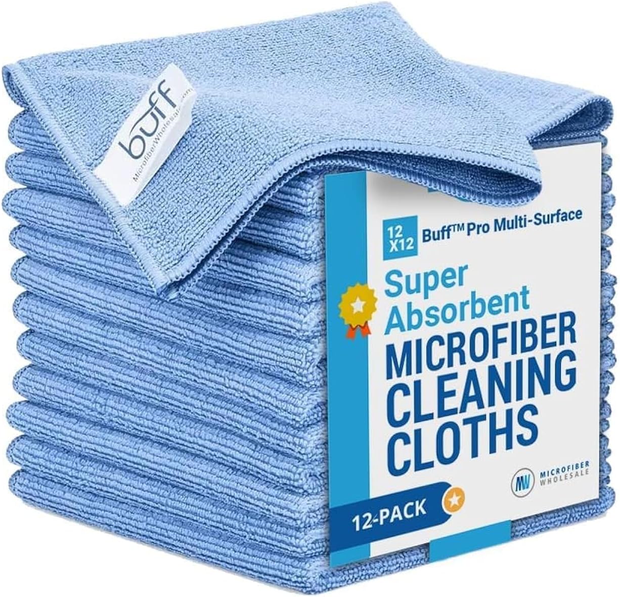 Premium 12x12 Microfiber Cleaning Cloths - 12 Pack, Blue