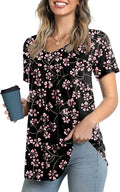 LONGYUAN Women Summer Casual Short Sleeve Tunic - Flowy Hide Belly Top