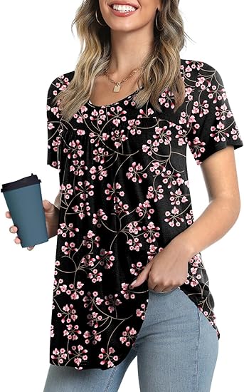 LONGYUAN Women Summer Casual Tops Short Sleeve Tunic Blouse