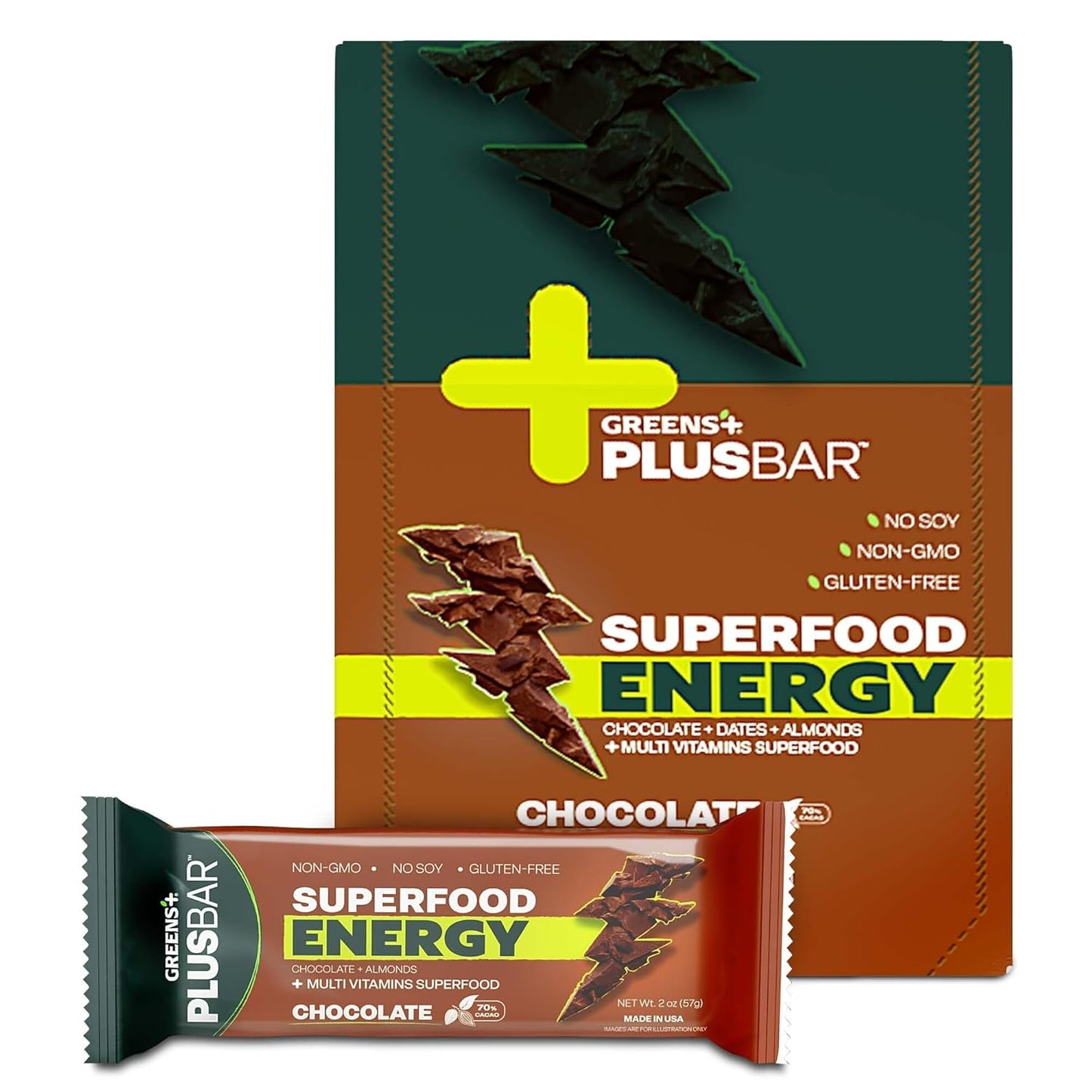 Greens+ Plusbar Energy Chocolate - Gluten Free Organic Bars