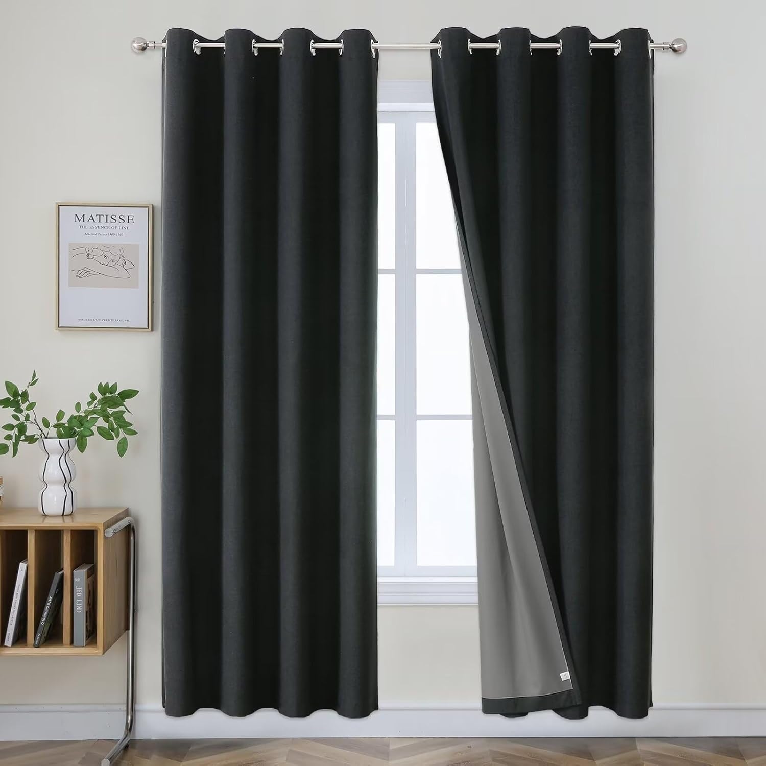 Joydeco Black Curtains 84 Inch Long for Total Room Darkening
