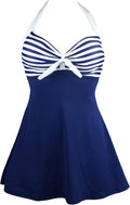 Women Vintage Sailor Pin Up Skirted Swimdress One Piece - Flattering