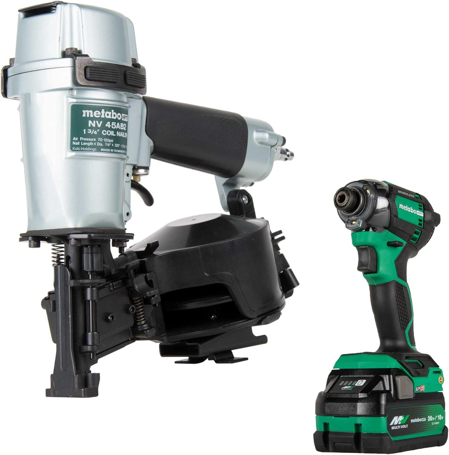 Metabo HPT Pneumatic Roofing Nailer and Impact Driver Bundle