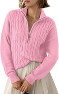 Dokotoo Women's Ribbed Cable Knit Quarter Zip Pullover - Cozy Fall Fit