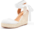 Womens Espadrilles Wedge Sandals with Ankle Lace-Up Strap - Summer