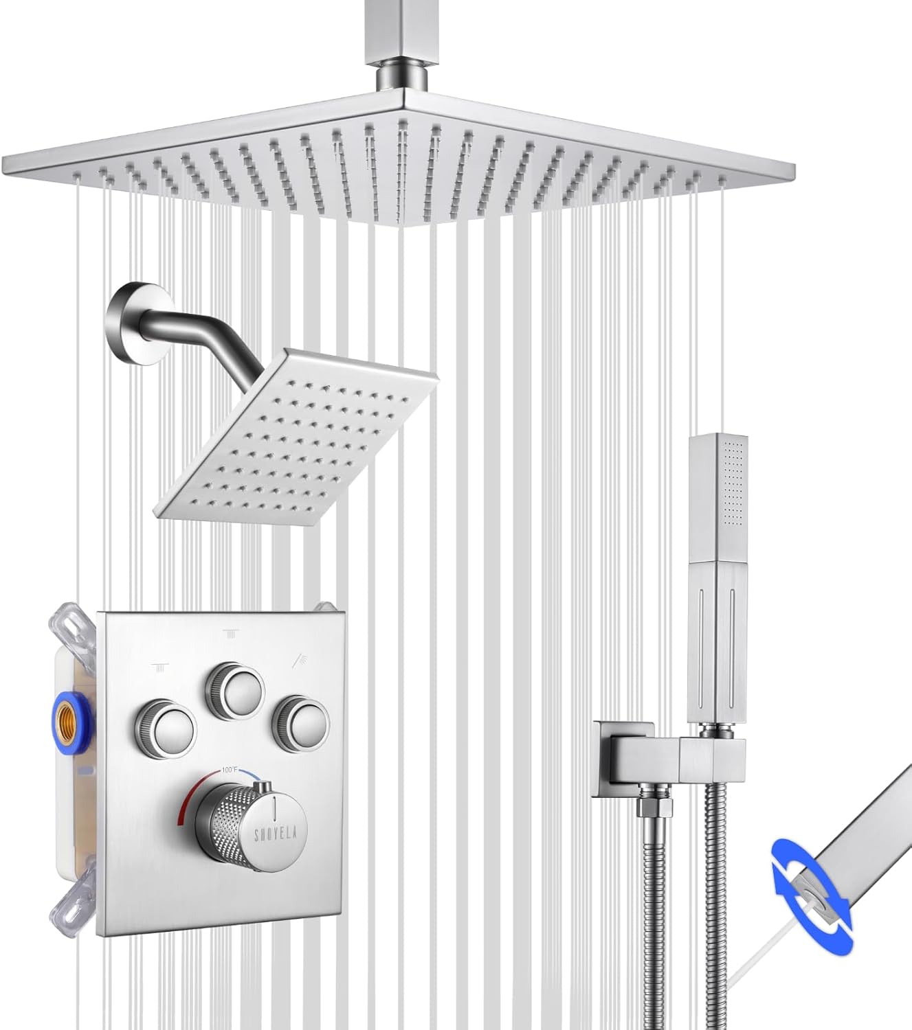 Thermostatic Shower System with Push Button Diverter and Dual Heads