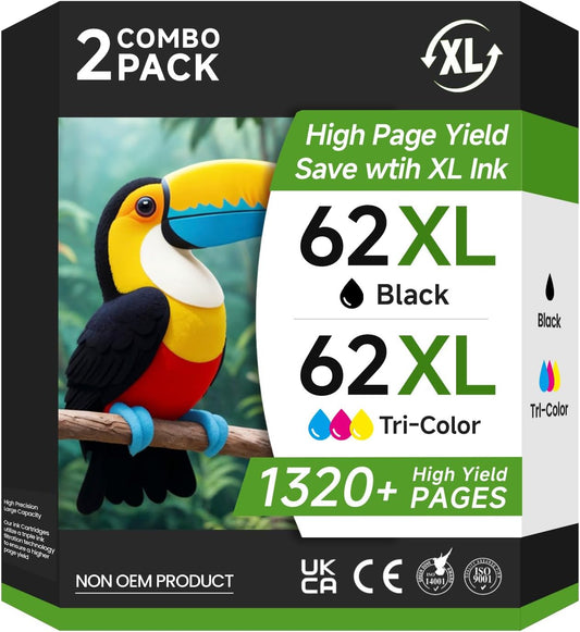 62XL Ink Cartridges Combo Pack for HP Envy and OfficeJet Printers