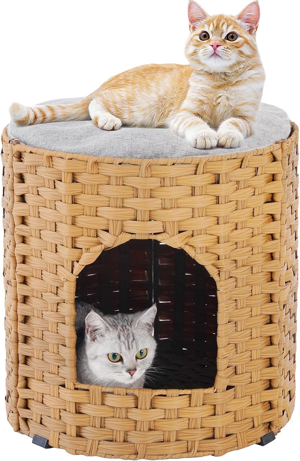 Large Double Cat Houses for Indoor Cats - Cozy Rattan Bed Cave